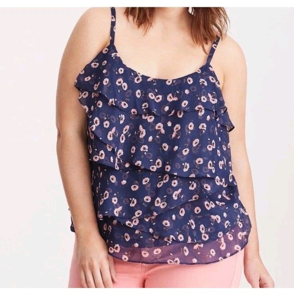 Torrid Ruffle Chiffon Banded Bottom Cami Tank Navy Floral Women's 1XL XXL Plus 1